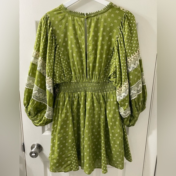 Free People NWT Sweet SW Embroidered Mini Dress in Olive Moss Green BUST 35.5” - Picture 13 of 16